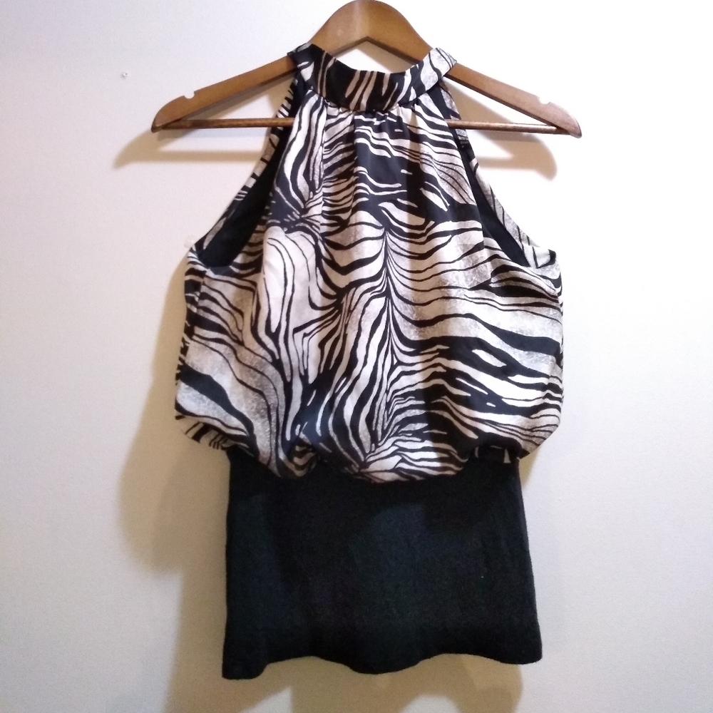Papaya Zebra Print Sleeveless Tie Neck Blouse
